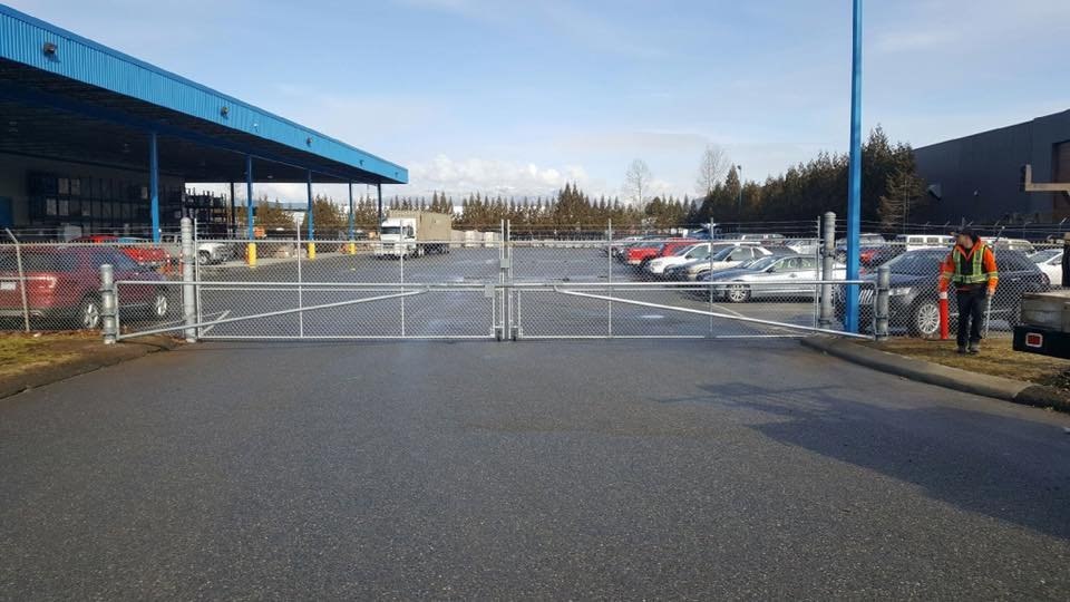 Commercial double-swing chain-link gate; LS project in Abbotsford.
